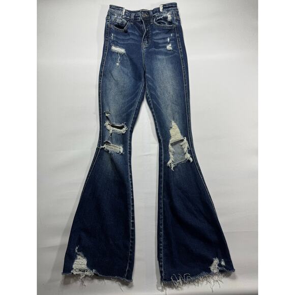 Flying Monkey Women's Ultra High Rise Flare Blue Denim Jeans - Size 24 (24x32) - Picture 1 of 5